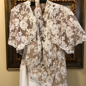 🌹Rose Taft 2-pc Halter + Lace Bolero Jacket, Crystal, Netting & Chiffon Gown